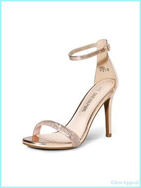 Women's High Heel Stiletto Sandals Faux Leather Rhinestone Platform Ankle Strap